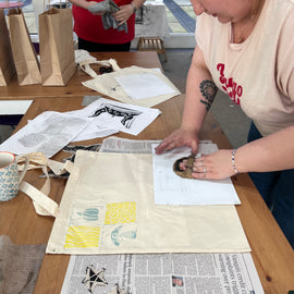 Linocut Tote Bag Workshop, Manchester