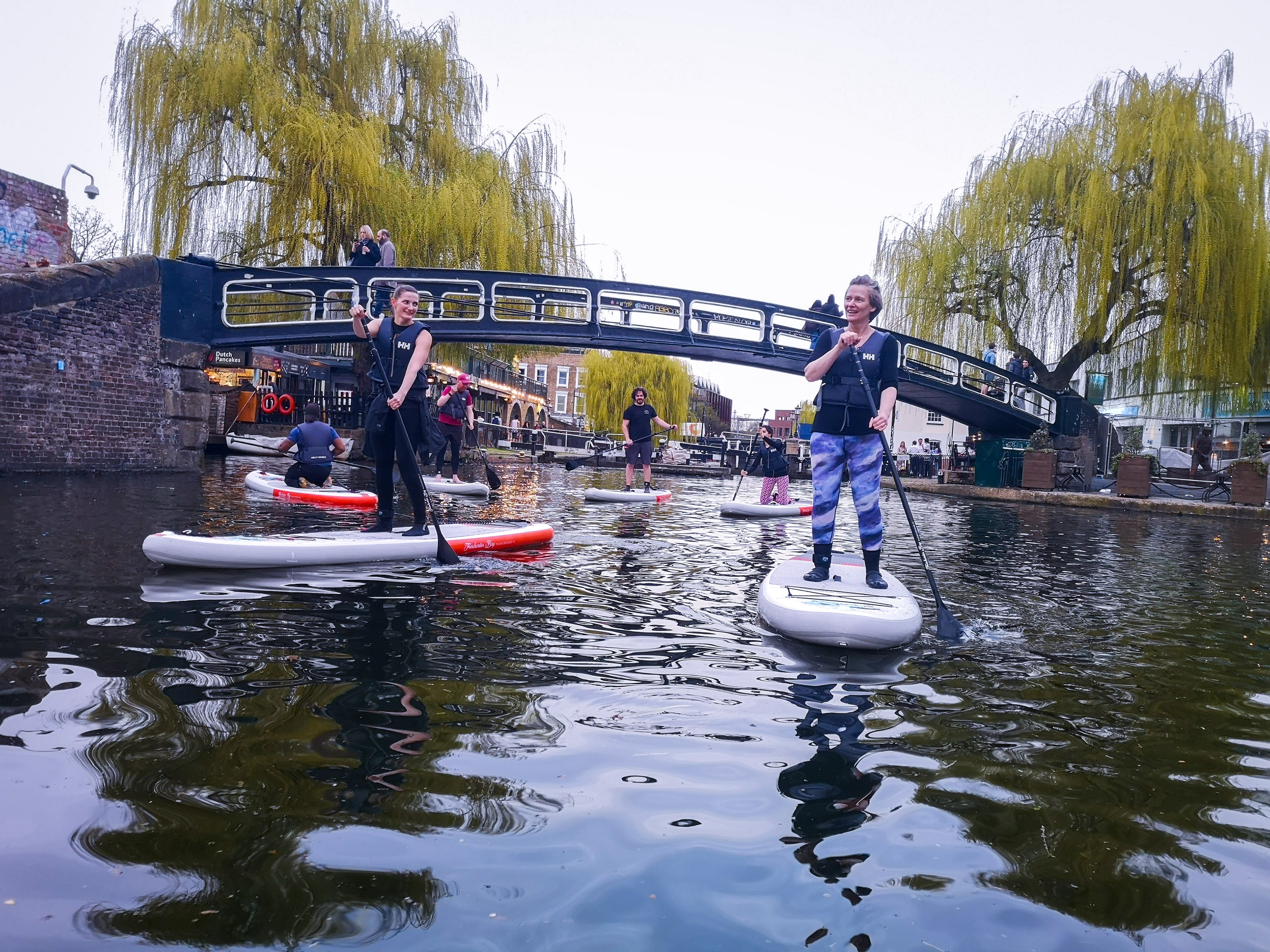 Paddlboarding on Regents Canal in London